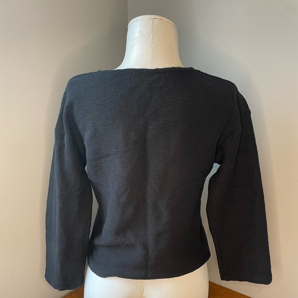 Madewell Texture & Thread Tie-Knot V-Neck Blouse Cropped Black Cotton Size XS - Picture 14 of 16